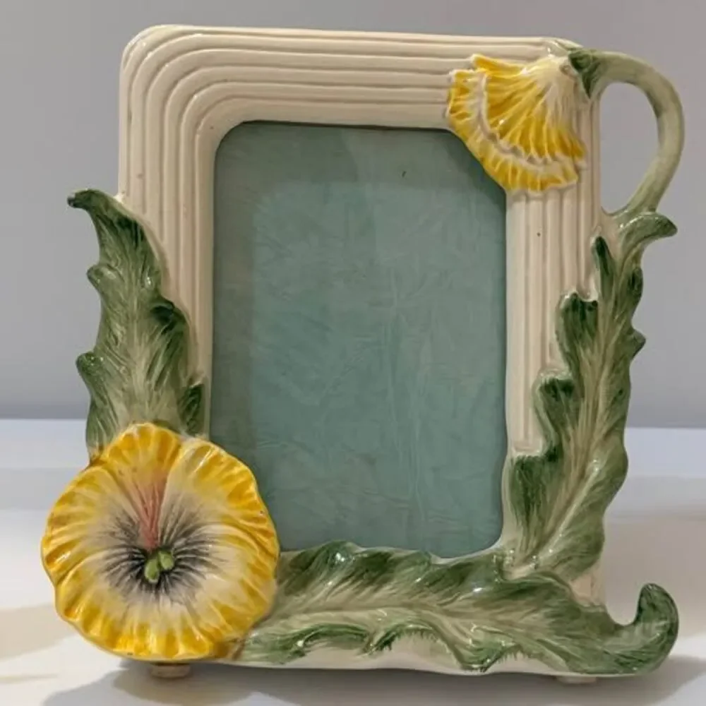 Vintage 80s Takahashi Hummingbird Holder & Fitz Floyd Floral Frame Set